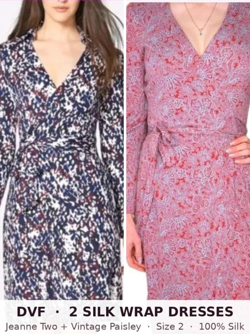 DVF Bundle 2 100% Silk Wrap Dresses Jeanne Two + Vintage Paisley Size 2